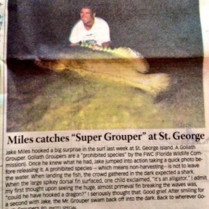 The Goliath Grouper Jake caught on shore last summer. 